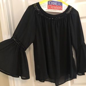 Black chiffon open back top